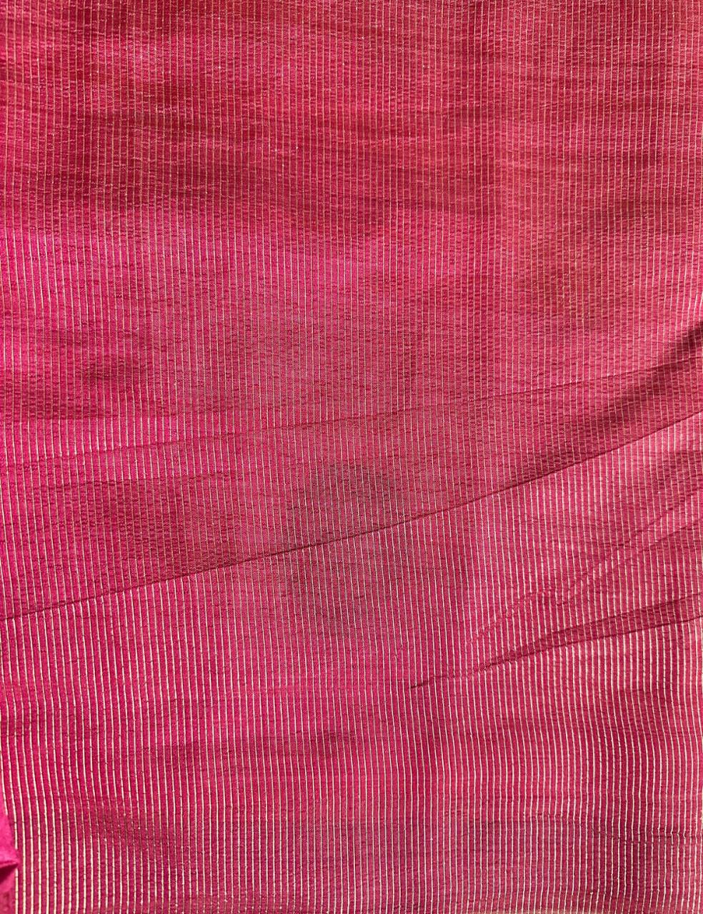 Elegant Fuchsia Pink Pure Tussar Silk Saree With Intricate Zari Buta and Tassel Detailing