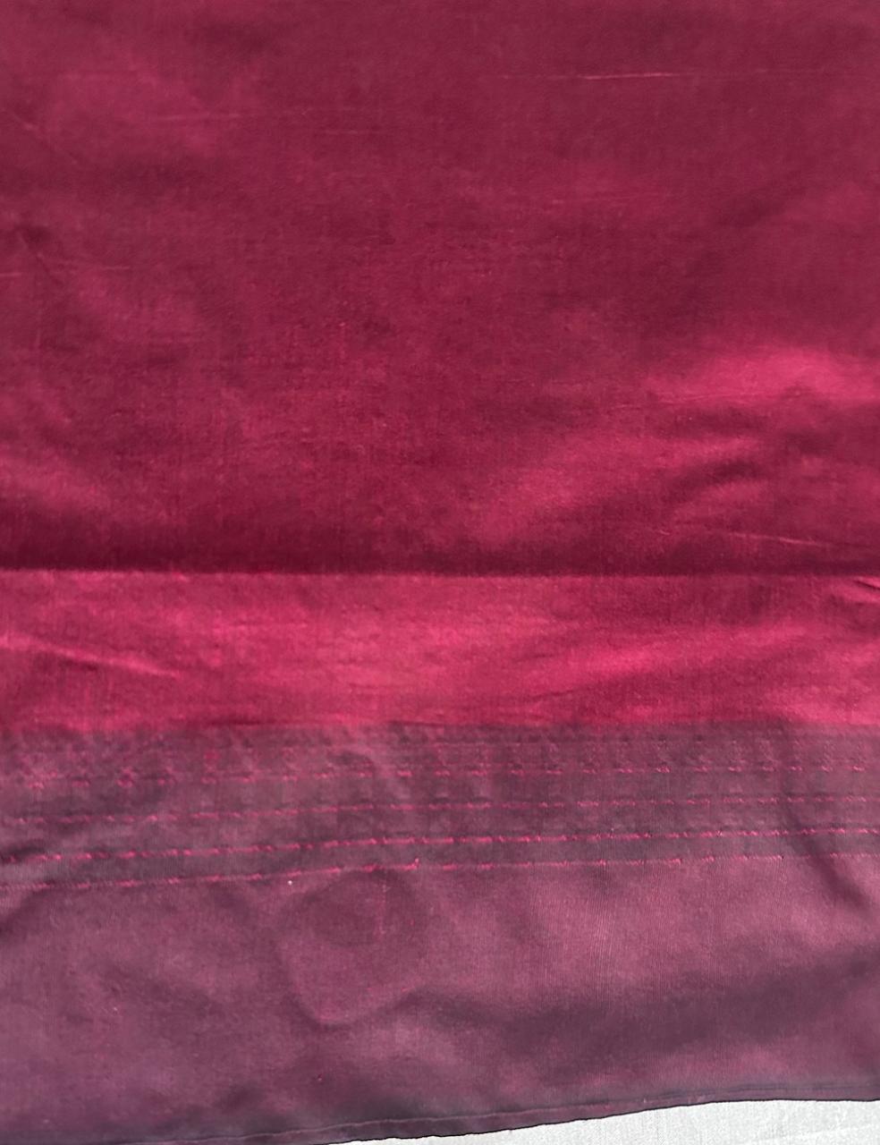 Grey and Wine Kalyani Cotton Saree with Traditional Temple Border