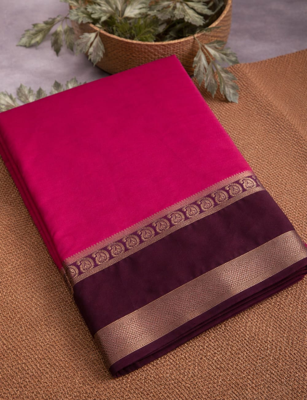 “Dark Maroon Crepe Silk Saree And Coffee With Zari Border”